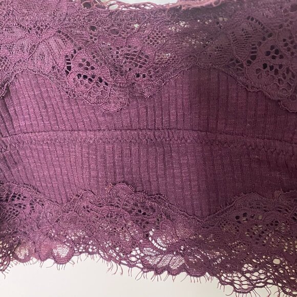 Aerie M Ribbed Lace Bralette Burgundy Adjustable Straps Wireless Longline - Picture 5 of 6